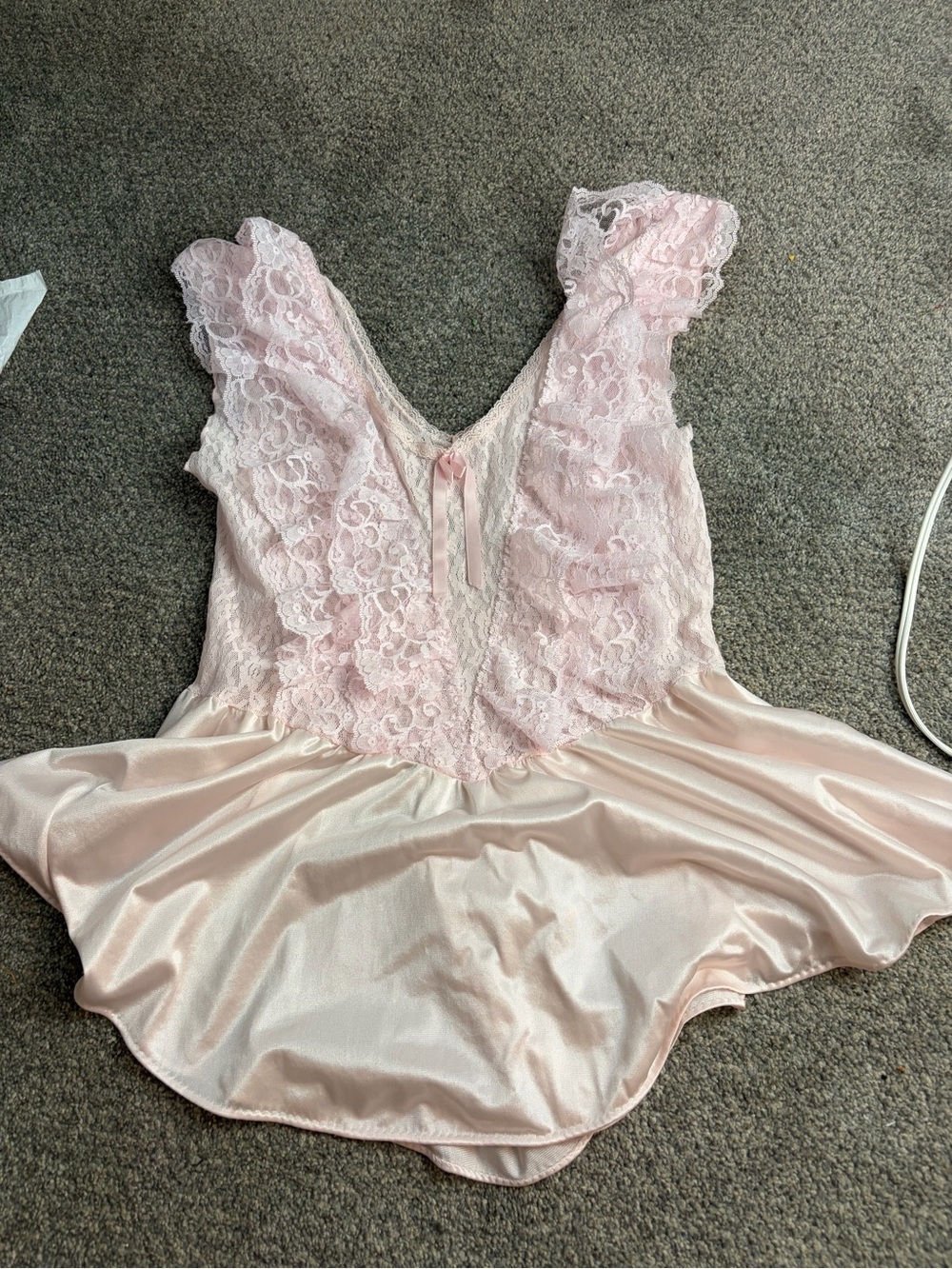 Soft Pink Lace & Satin Chemise with V-Neck Detail